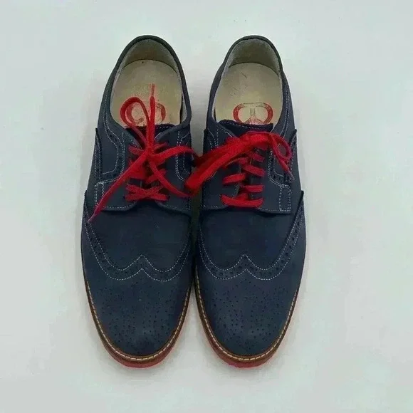 Custom Made Blue Suede Wingtip Men’s Shoes with Red Soles & Laces | Size 9 - Picture 3 of 10